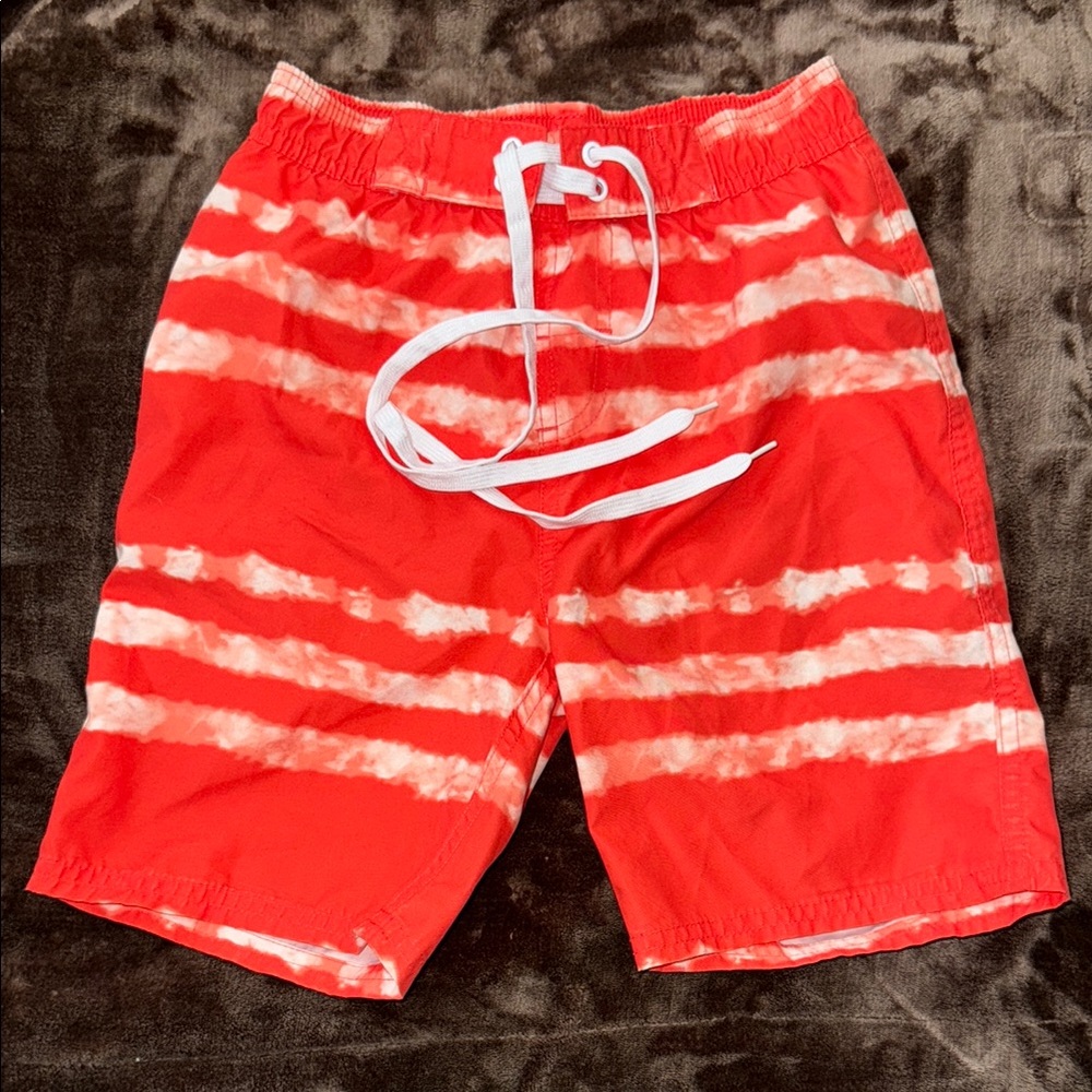 Dip Red and White Swim Trunks with Tie-Dye Design